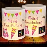 12 Windlicht Tischdeko Einschulung Mädchen, Meine Einschulung Deko,Windlichter Tischdeko Endlich...