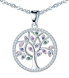 MicLee Damen Halskette Baum Des Lebens Leer Lebensbaum 925 Sterling Silber Bunter Zirkonia Anhänger...