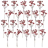 Fangoo 20 Pack 18cm Künstliche Rote Beeren für Weihnachtsbaum Deko Stechpalmenbeeren Zweige...