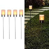 Navaris 4x LED Solar Edelstahl Gartenfackel - 9,1 x 91cm - Garten Fackel Solarleuchten Set - Außen...