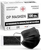 ADESTE – 100x schwarze Einweg OP Masken Typ IIR, 3-lagig, spritzwassergeschützt, konform mit UNI...