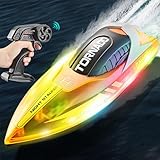 Forhome Ferngesteuertes Boot, 2,4-GHz Rennboote mit LED-Leuchten, Speedboat, 15+ km/h RC-Boot, RC...