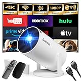 Mini Beamer, 4K Full HD 1080P Android TV OS mit Apps Projektor, Smart Beamer mit WiFi 6 und...