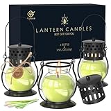 Citronella Kerzen im Glas mit Vintage Laterne - 3 x 3,5 oz Natürliches Sojawachs mit Zitronengras...