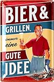 LANOLU Retro Blechschilder Grillen - BIER UND GRILLEN IMMER EINE GUTE IDEE - BBQ Grill Retro Deko -...