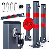 DEUBA® 4x Parkpfosten Parkplatzsperre 3 Schlüssel Sperrpfosten klappbar Stahl Robust Standfuß...
