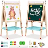 Kinder Spiel-Tafel aus Holz mit Papierrolle Doppelseitige Whiteboard und Tafel Staffelei mit Zahlen...