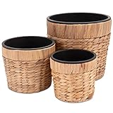 Decorasian 3er Set Blumentopf rund geflochten aus Seegras mit Kunststoffeinsatz zum bepflanzen -...