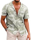 COOFANDY Hawaii Hemd Männer Leinenhemd Baumwolle Hawaii Kurzarmhemd Freizeit Sommer Button Down...