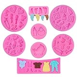 Woohome Babydusche Silikon Fondant Kuchenform, 8 Stück 3D Baby Silikonformn Silikon Backform für...