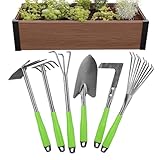 Kompaktes Garten-Set – 6-teilig, ergonomisch, aus robustem Aluminium, Handwerkzeuge und Rechen...