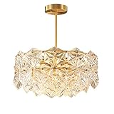 SIBEG Luxuriöser einfacher Kristall-Kronleuchter aus gebürstetem Messing, Pendelleuchte, 8...