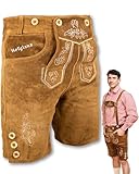 HOFGLANZ Herren Lederhose, traditionelle Trachtenhose in Hellbraun und Dunkelbraun, Größen 46-58