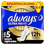 Always Ultra Secure Night Damenbinden (Größe 5) mit Flügeln 64 Stück, Super Saugfähig Und Ultra...
