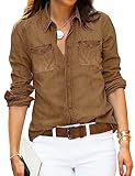 Roskiky Denim Shirt Frauen Chambray Jean Western Shirts Langarm Button Down Tops Braun XL