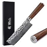 Wakoli Nussbaum Premium Nakirimesser mit 16,5 cm Klinge gefertigt aus 67 Lagen echtem Damaststahl...
