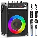 JYX Karaoke-Maschine mit 2 UHF-Funkmikrofonen, Bluetooth-Lautsprecher mit Bass-/Höhen-Einstellung...