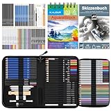 KALOUR 76-teiliges Zeichen- und Skizzierkit-Set: Künstlerbedarf mit Skizzenbuch, Aquarellpapier,...