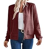 VgguDoe Damen Casual Jacke Langarm,Bomberjacke Reißverschluss Stehkragen,Outwear Kurz Coat Herbst...
