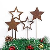 BOFUNX 4PCS Rost Stern Gartenstecker Stern Roststecker Weihnachtsdeko Gartendeko aus Metall Rost...