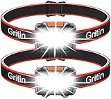 Gritin Stirnlampe LED, [2 Stück] LED Stirnlampe Kopflampe Superhell mit 3 Modi, IPX5 Wasserdichte...