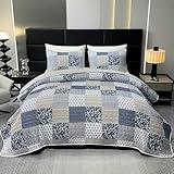 DECMAY Tagesdecke 220x240 Grau Patchworkdecke Bettüberwurf Tagesdecke, Überwurfdecke Bett für...