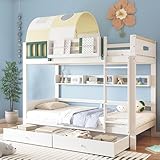 Merax Etagenbett Kinderbett 90x200cm für 2 Kinder, Hochbett Hausbett mit Leiter & 2 Stauraum...