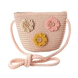 HGSHUO Mädchentaschen Blumen Stroh Tasche mit Reißverschluss Strohtasche Crossbody Bag Stroh...