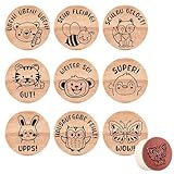 Faccito 9 Stück Holz Lehrer Stempel Motivstempel Stempel Set Tiere für Schulkind Gummi Schule...