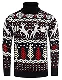 COOFANDY Weihnachtspullover Herren Norweger Pullover 3D Druck Rollkragenpullover Weihnachten...