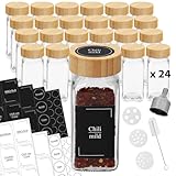 Gewürzgläser eckig leer mit Bambusdeckel VonBueren | 24 x 120 ml | Gewürzbehälter mit...