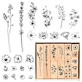 22 Stück Holzstempel Set, Vintage Holzstempel Blumen und Blätter Stempel, Pflanzen Blumen Gräser...