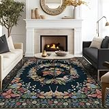 Teppich Wohnzimmer Waschbarer, Blumen Kurzflor Teppich Großer, Weicher Vintage Schlafzimmer...