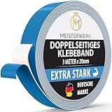 MEISTERWERK Doppelseitiges Klebeband ohne Bohren - [EXTRA STARK] - Universelles Montageband I...