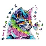 Holzpuzzle Erwachsene, Magische Holzpuzzle Tiere Katze für Erwachsene Kinder, Wooden Puzzle...