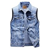 Herren Jeansweste Ärmellos Jeansjacke mit 6 Taschen Biker Weste