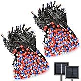 Lalapao 2 Pack Solar String Lights 85FT 240LED 8 Modi Red White and Blue Outdoor Lighting Waterproof...