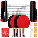 Tischtennisschläger Set Profi, Tischtennis Set mit 4 Schläger, Einziehbarem Netz, 8 Tischtennis...