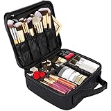 House of Quirk Make-up-Kosmetikkoffer mit verstellbarem Fach, schwarz/strasssteine, Small,...