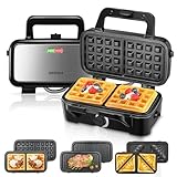 Sandwichmaker 1200W, Fohere 5-Gang-Temperaturregelung Waffeleisen Sandwichtoaster Kontaktgrill 3 in...