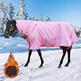 SHAIRMB Pferdedecken Mit Sattelgurt, wasserdichte Winterdecke FüR Pferde (1680d), 400 G Warme...