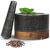 ECENCE Mörser mit Stößel Set aus Granit & Holz Küchenmörser Gewürzmörser massiv für...