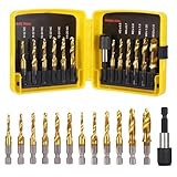 HSEAMALL 13 Stück Gewindebohrer Set,Kombi-Bohrer Gewindebohrer Bit Satz 6mm HSS M3-M10...