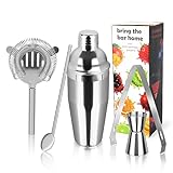 Cocktail Shaker Set, 5 Stück Edelstahl Cocktail Bar Cocktailshaker Kit mit Rezeptbuch, 750 ML...