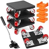 Druuzyl 4 Stück Möbel Transportrollen Set, Möbelwagen mit Verlängerungsstange und 4...