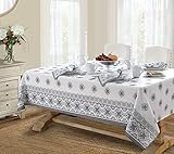 Newbridge Mykonos Graue mediterrane Tischdecke mit Fliesenrandung – grauer Medaillon-Druck für...