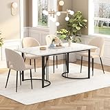 Merax Esstisch 140x80cm, Rechteckiger Marmormuster Esstisch, für 4-6 Personen, Metallrahmen,...