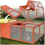 tectake® Hasenstall, faltbar, Holz, mit Dachöffnung, Freigehege, Meerschweinchen Käfig, Kaninchen...