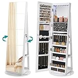 SONGMICS Schmuckschrank, Spiegelschrank, mit rahmenlosem Ganzkörperspiegel, 3 Ablagen, 360°...