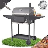 Grill Grillwagen Holzkohlegrill mit Deckel, Rädern, Edelstahl-Griff, Grillrost und Thermometer...